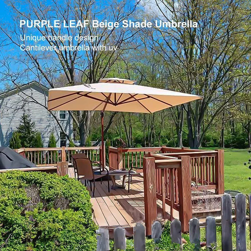 PURPLE LEAF Double Top Rectangle Aluminum Umbrellas in Wood Color