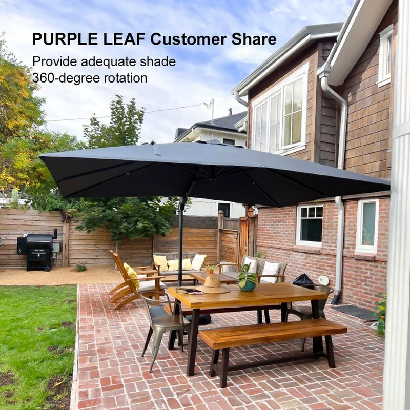 PURPLE LEAF Economical Patio Umbrella Swivel Rectangle Outdoor Umbrellas