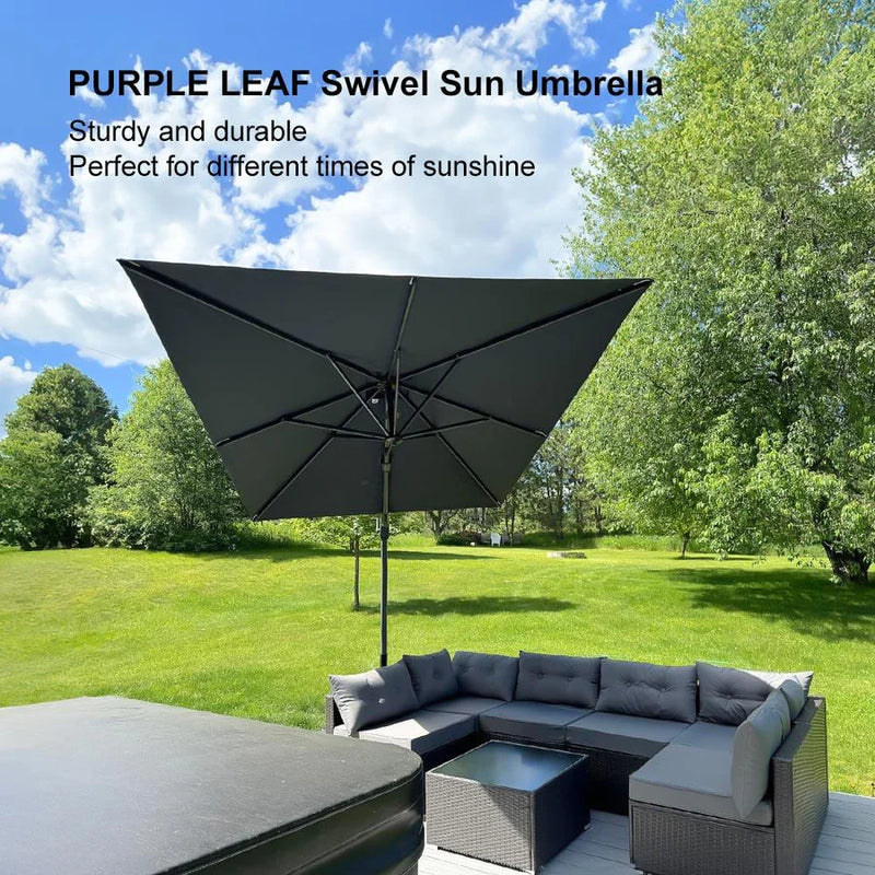 PURPLE LEAF Economical Patio Umbrella Swivel Rectangle Outdoor Umbrellas