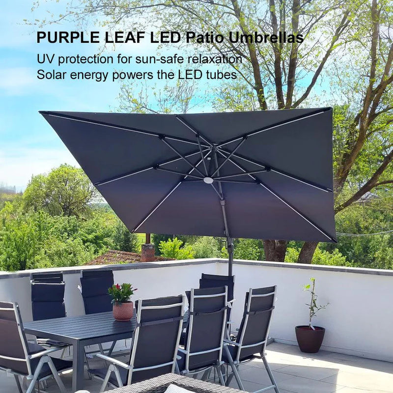 PURPLE LEAF LED Economical 10ft Patio Umbrellas Outdoor Umbrella with Lights