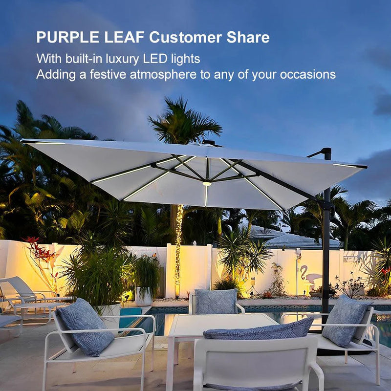 PURPLE LEAF LED Economical 10ft Patio Umbrellas Outdoor Umbrella with Lights