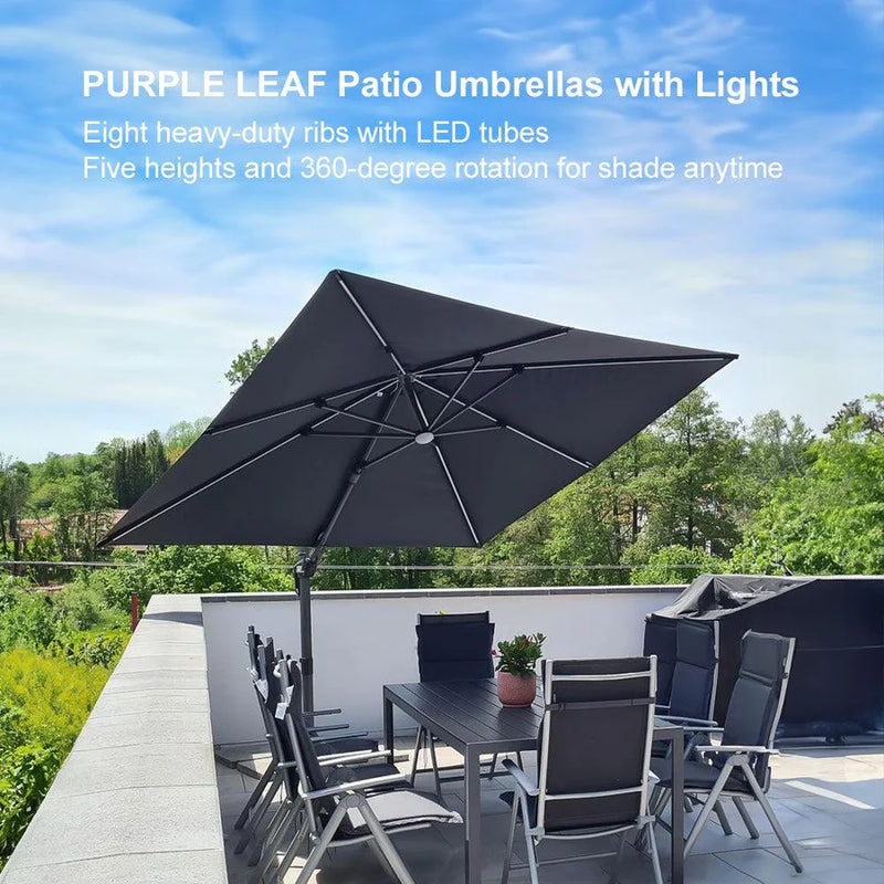 PURPLE LEAF LED Economical 10ft Patio Umbrellas Outdoor Umbrella with Lights