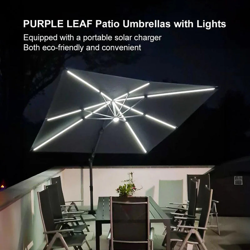 PURPLE LEAF LED Economical 10ft Patio Umbrellas Outdoor Umbrella with Lights