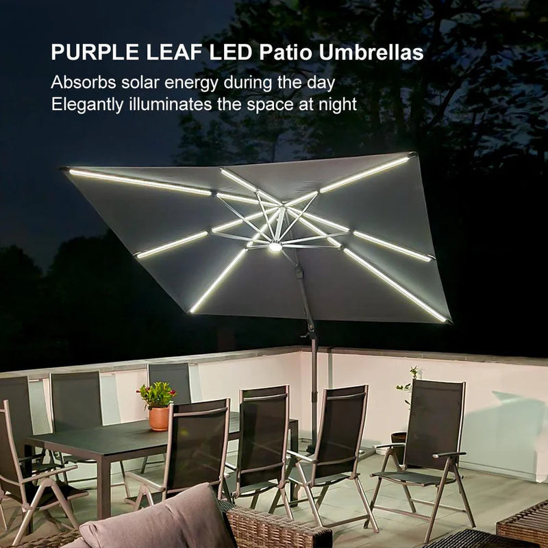 PURPLE LEAF LED Economical 10ft Patio Umbrellas Outdoor Umbrella with Lights