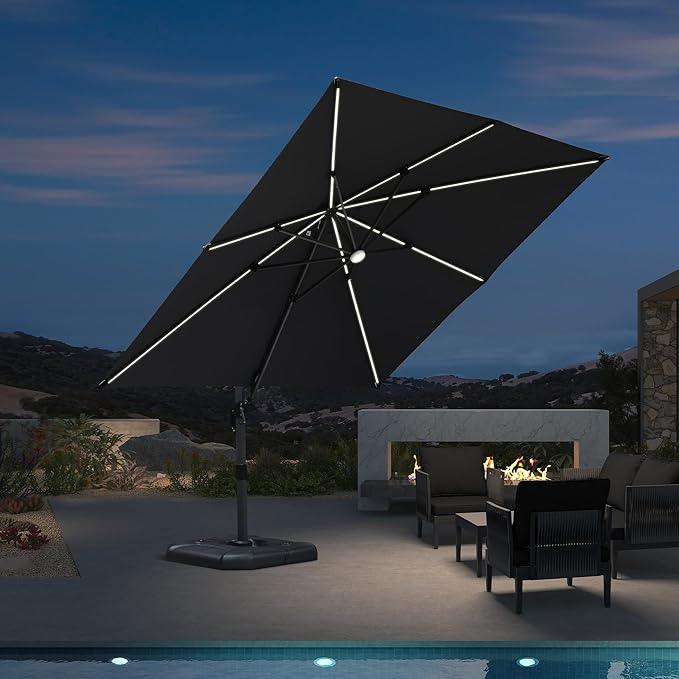 PURPLE LEAF LED Economical 10ft Patio Umbrellas Outdoor Umbrella with Lights