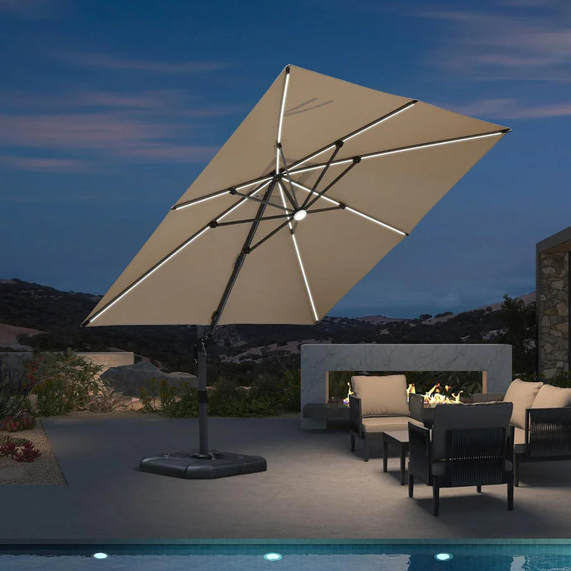 PURPLE LEAF LED Economical 10ft Patio Umbrellas Outdoor Umbrella with Lights