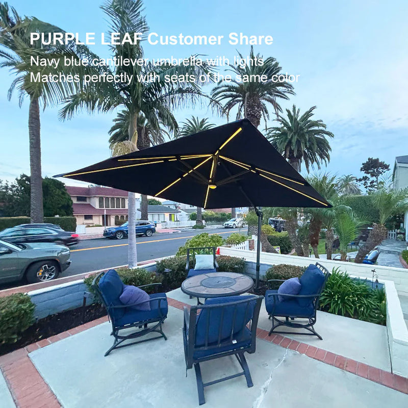 PURPLE LEAF LED Economical 10ft Patio Umbrellas Outdoor Umbrella with Lights