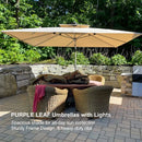 PURPLE LEAF Rectangular Cantilever Umbrella with Base, Outdoor Umbrellas with Lights