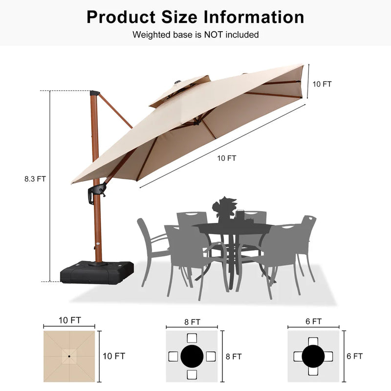 PURPLE LEAF Double Top Square Aluminum Umbrellas in Wood Color
