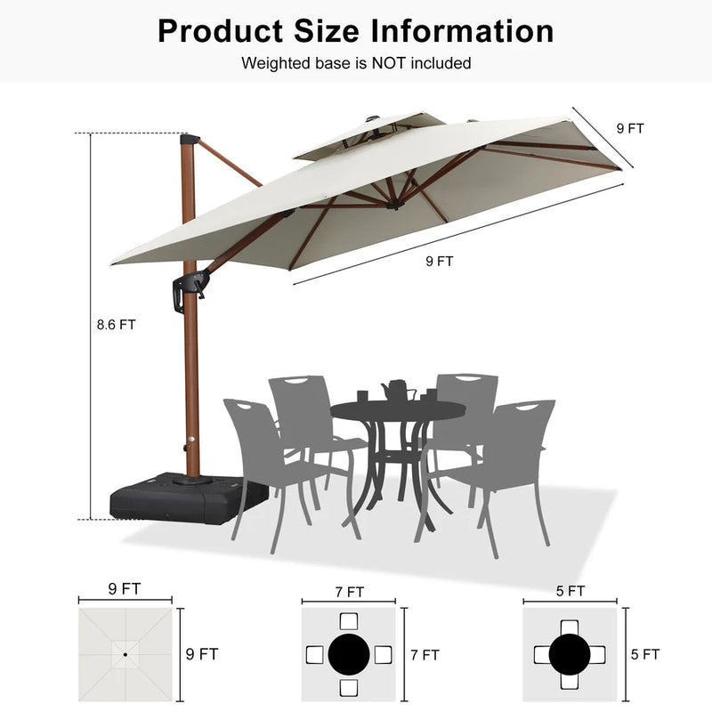 PURPLE LEAF Double Top Square Aluminum Umbrellas in Wood Color