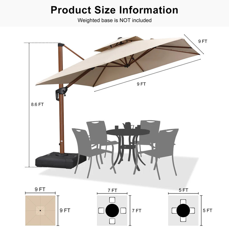 PURPLE LEAF Double Top Square Aluminum Umbrellas in Wood Color