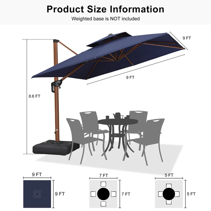 PURPLE LEAF Double Top Square Aluminum Umbrellas in Wood Color