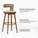 PURPLE LEAF Outdoor Swivel Counter Height Stool Bar Stools Set of 2 Metal Modern Rattan Bar Chairs with Backrest Aluminum Woven Barstools with Cushions