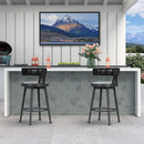 PURPLE LEAF Outdoor Swivel Counter Height Stool Bar Stools Set of 2 Metal Modern Rattan Bar Chairs with Backrest Aluminum Woven Barstools with Cushions