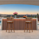 PURPLE LEAF Outdoor Swivel Counter Height Stool Bar Stools Set of 2 Metal Modern Rattan Bar Chairs with Backrest Aluminum Woven Barstools with Cushions