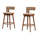 PURPLE LEAF Outdoor Swivel Counter Height Stool Bar Stools Set of 2 Metal Modern Rattan Bar Chairs with Backrest Aluminum Woven Barstools with Cushions