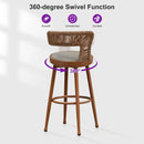 PURPLE LEAF Outdoor Swivel Counter Height Stool Bar Stools Set of 2 Metal Modern Rattan Bar Chairs with Backrest Aluminum Woven Barstools with Cushions