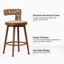 PURPLE LEAF Outdoor Swivel Counter Height Stool Bar Stools Set of 2 Metal Modern Rattan Bar Chairs with Backrest Aluminum Woven Barstools with Cushions