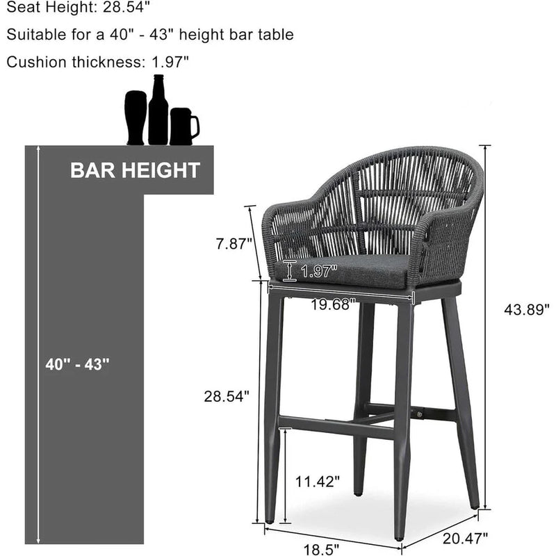 PURPLE LEAF Patio Chairs, 2 Set Outdoor Bar Stools Modern Counter Height Bar, Cushions Included