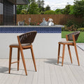 PURPLE LEAF Patio Bar Stool Rattan Bar Height Chair Counter Stool with Backrest and Cushion