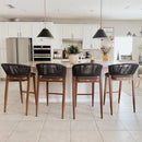 PURPLE LEAF Patio Bar Stool Rattan Bar Height Chair Counter Stool with Backrest and Cushion
