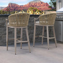 PURPLE LEAF Patio Bar Stools Set of 2 Outdoor Wicker Modern High Bar Chairs Metal Cushioned Barstools with Backs and Ergonomic Armrest
