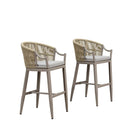PURPLE LEAF Patio Bar Stools Set of 2 Outdoor Wicker Modern High Bar Chairs Metal Cushioned Barstools with Backs and Ergonomic Armrest