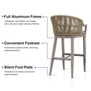 PURPLE LEAF Patio Bar Stools Set of 2 Outdoor Wicker Modern High Bar Chairs Metal Cushioned Barstools with Backs and Ergonomic Armrest