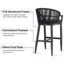PURPLE LEAF Patio Bar Stools Set of 2 Outdoor Wicker Modern High Bar Chairs Metal Cushioned Barstools with Backs and Ergonomic Armrest