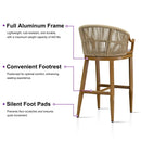 PURPLE LEAF Patio Bar Stools Set of 2 Outdoor Wicker Modern High Bar Chairs Metal Cushioned Barstools with Backs and Ergonomic Armrest