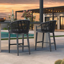 PURPLE LEAF Patio Bar Stools Set of 2 Outdoor Wicker Modern High Bar Chairs Metal Cushioned Barstools with Backs and Ergonomic Armrest