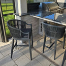 PURPLE LEAF Patio Bar Stools Set of 2 Outdoor Wicker Modern High Bar Chairs Metal Cushioned Barstools with Backs and Ergonomic Armrest