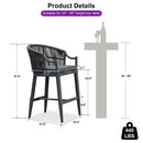 PURPLE LEAF Patio Bar Stools Set of 2 Outdoor Wicker Modern High Bar Chairs Metal Cushioned Barstools with Backs and Ergonomic Armrest