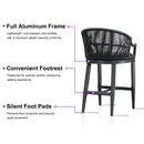 PURPLE LEAF Patio Bar Stools Set of 2 Outdoor Wicker Modern High Bar Chairs Metal Cushioned Barstools with Backs and Ergonomic Armrest