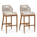 PURPLE LEAF Outdoor Bar Stools Set of 2, Wicker Rattan Bar Stools with Back Aluminum Outside Garden Patio Bar Chairs