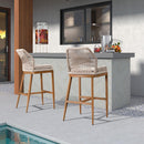 PURPLE LEAF Outdoor Bar Stools Set of 2, Wicker Rattan Bar Stools with Back Aluminum Outside Garden Patio Bar Chairs