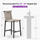 PURPLE LEAF Bar Stools Set of 2 with Back Aluminum Patio Counter Height Stools for Pool Lawn Kitchen All Weather Wicker Outdoor Bar Chairs