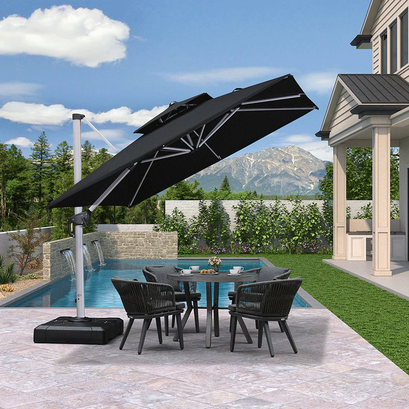 [ Umbrella with Base Set ]PURPLE LEAF Double Top 360 Degree  Rotation Square Patio Classic Umbrella with Base