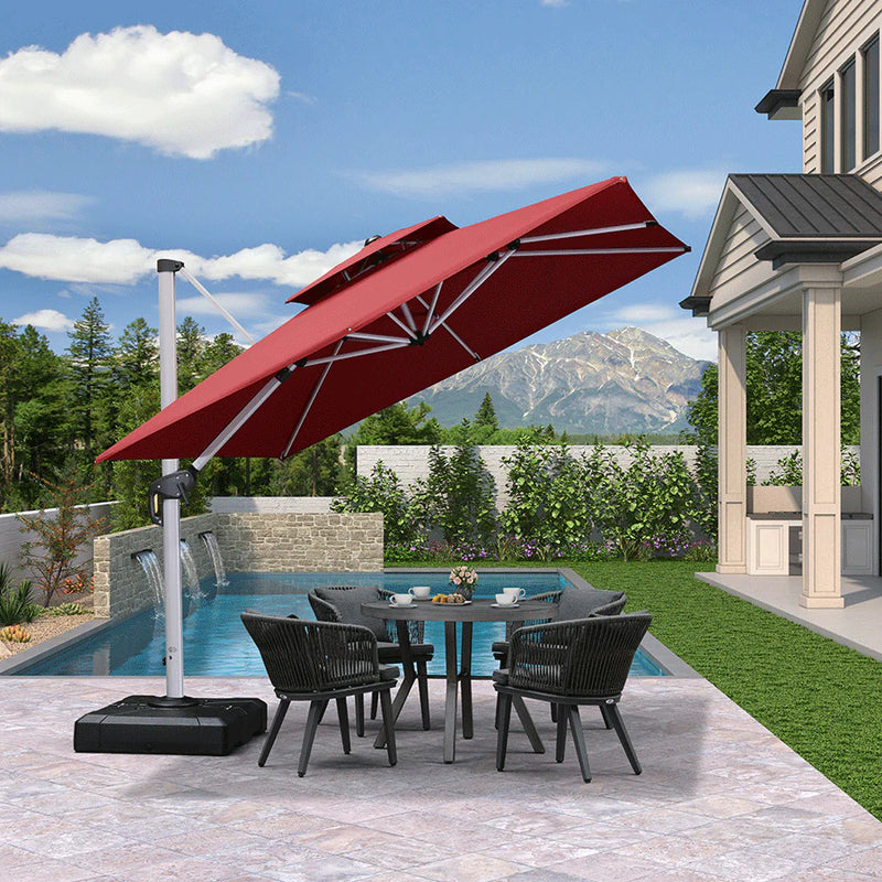 [ Umbrella with Base Set ]PURPLE LEAF Double Top 360 Degree  Rotation Square Patio Classic Umbrella with Base