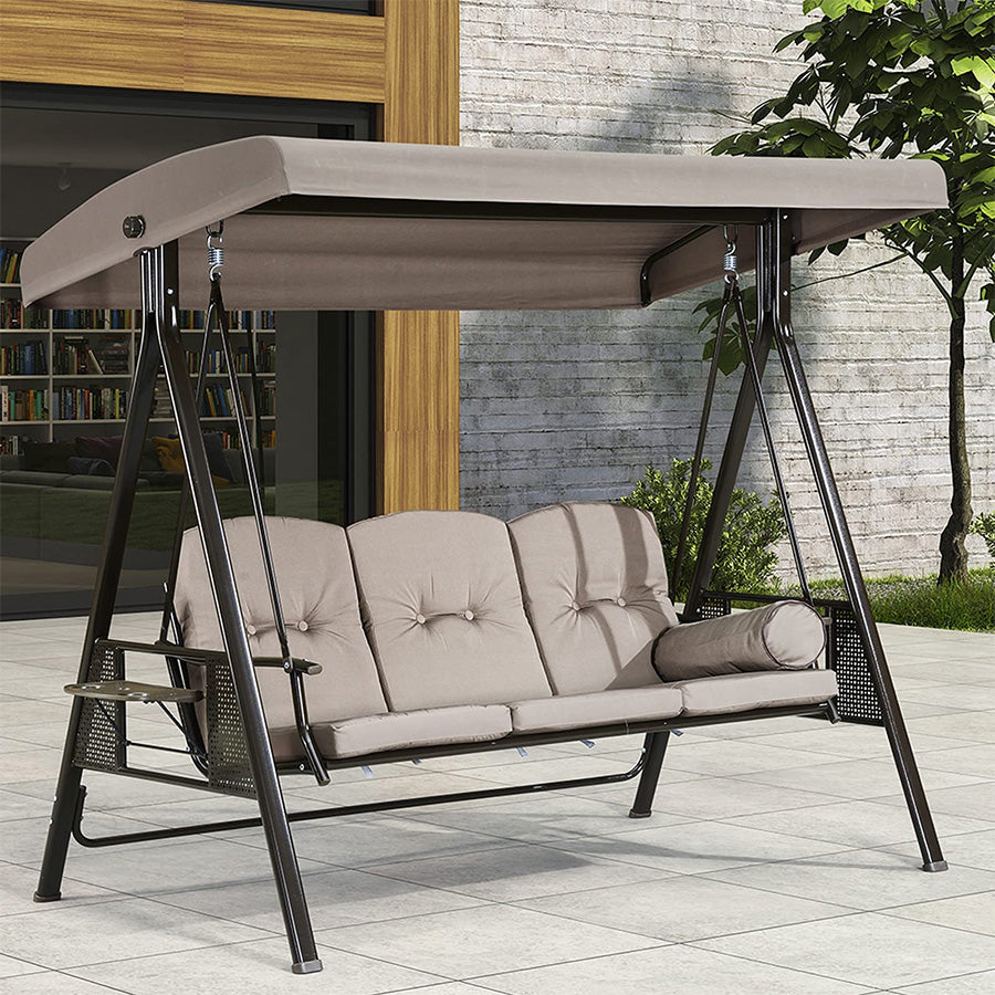 PURPLE LEAF Outdoor Patio Porch Swing with Adjustable PVC Canopy, 3 ...