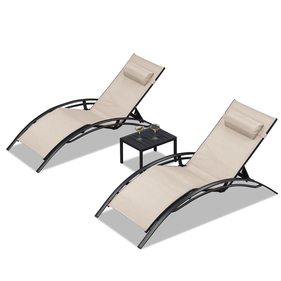 PURPLE LEAF Patio Chaise Lounge Set Outdoor Lounge Chair Beach Pool Sunbathing Lawn Lounger Outside Side Table Included - Purpleleaf Canada