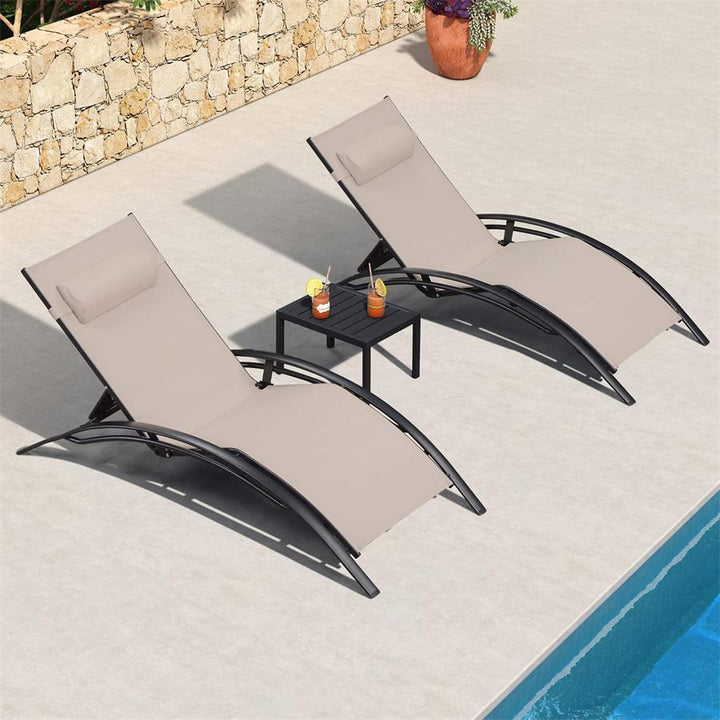 PURPLE LEAF Patio Chaise Lounge Set Outdoor Lounge Chair Beach Pool Sunbathing Lawn Lounger Outside Side Table Included - Purpleleaf Canada