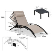 PURPLE LEAF Patio Chaise Lounge Set Outdoor Lounge Chair Beach Pool Sunbathing Lawn Lounger Outside Side Table Included - Purpleleaf Canada