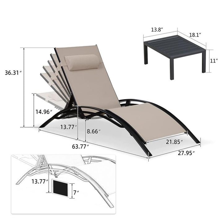 PURPLE LEAF Patio Chaise Lounge Set Outdoor Lounge Chair Beach Pool Sunbathing Lawn Lounger Outside Side Table Included - Purpleleaf Canada