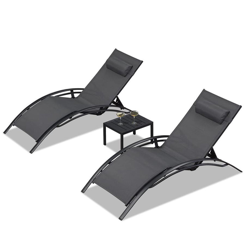 PURPLE LEAF Patio Chaise Lounge Set Outdoor Lounge Chair Beach Pool Sunbathing Lawn Lounger Outside Side Table Included - Purpleleaf Canada