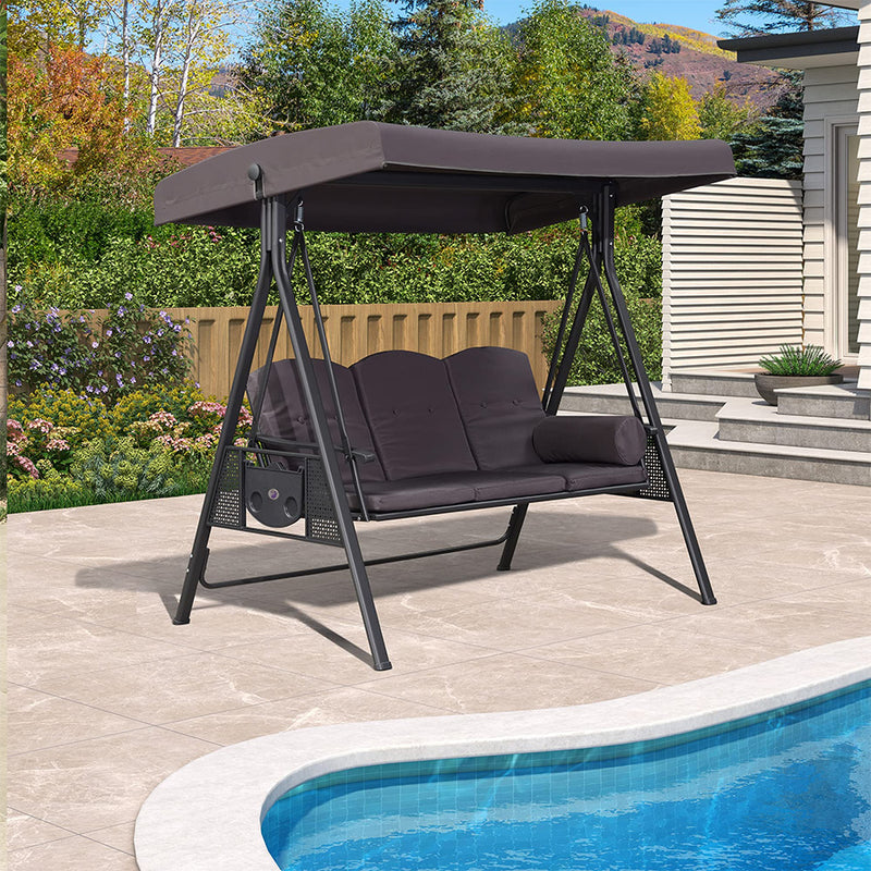 PURPLE LEAF Outdoor Patio Porch Swing with Stand, 2-3 seat Swing Chair with Adjustable Tilt Canopy All-Weather Steel Frame for Backyard Front Porch Lawn, Cushions and Pillow Included - Purple