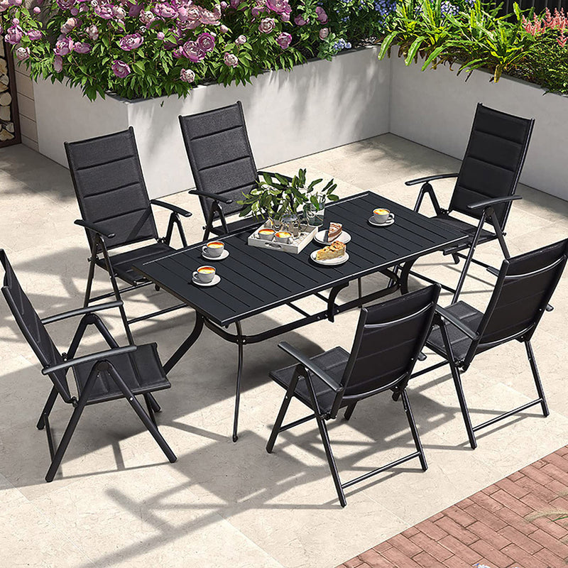 PURPLE LEAF Patio Dining Set Folding Chairs and Table, Foldable Adjustable Reclining Chairs for Porch Deck Balcony Backyard, 7 Pcs