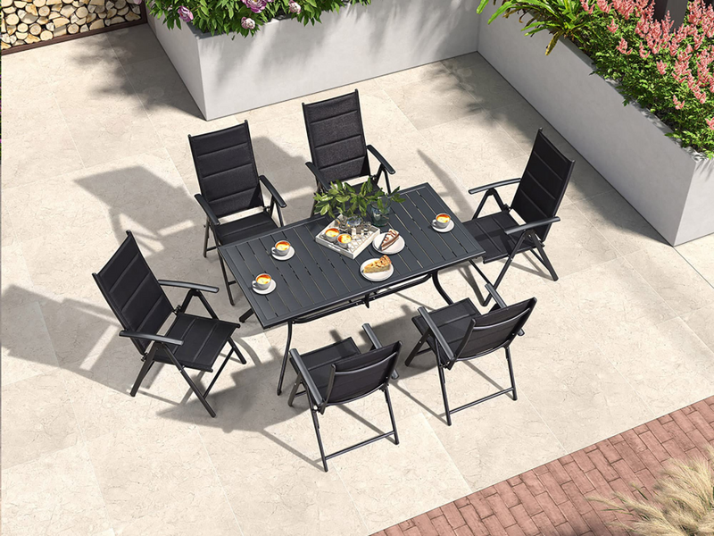 PURPLE LEAF Patio Dining Set Folding Chairs and Table, Foldable Adjustable Reclining Chairs for Porch Deck Balcony Backyard, Black - Purpleleaf Canada