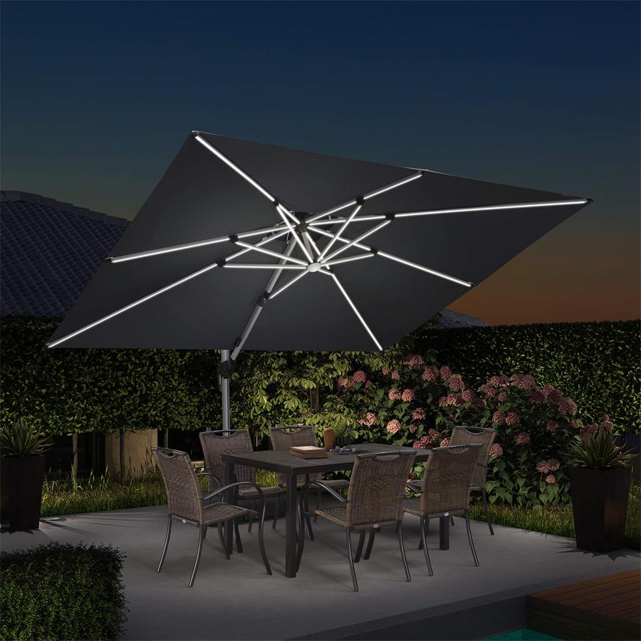 PURPLE LEAF 9X12 Solar powered LED Patio Umbrella Outdoor Umbrella Large  Cantilever Umbrella with LED lights Offset Umbrella