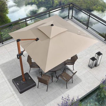 heavy duty patio umbrella canada PURPLE LEAF Double Top Square Aluminum Umbrellas in Wood Color